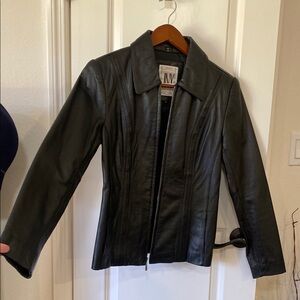 🌼 JNY Jones New York Black Leather Motorcycle Jacket Fitted Leather Coat